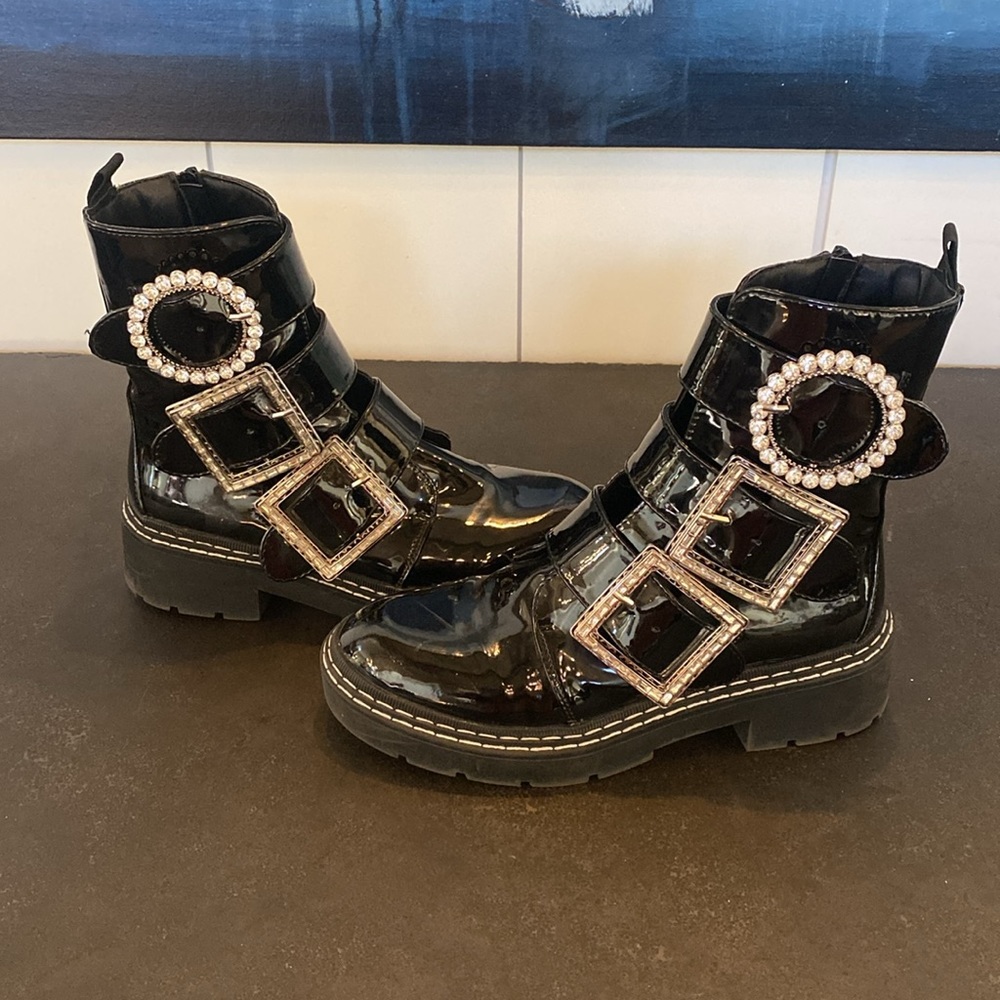 River Island diamanté buckled flat boot
